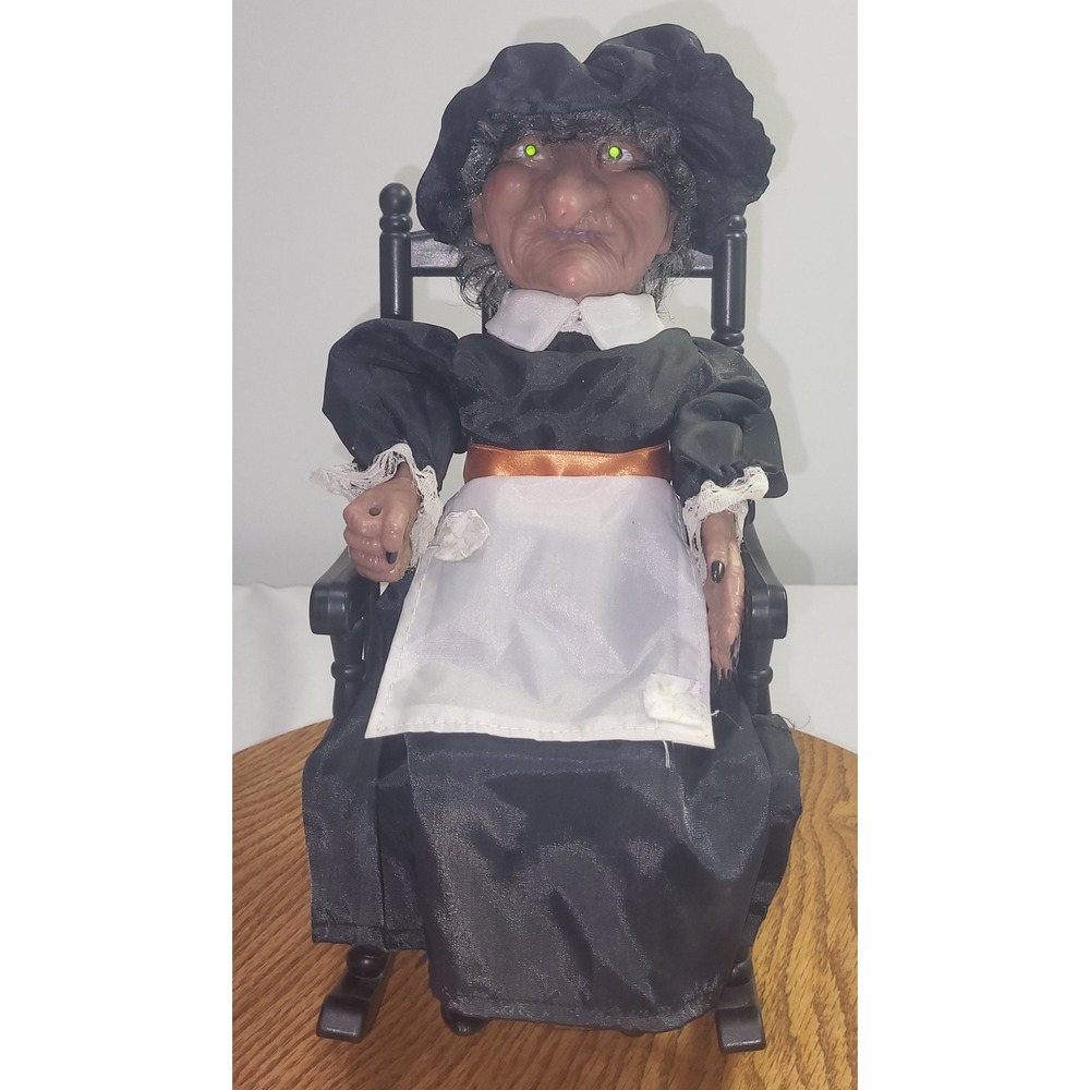 Vintage Gemmy Animated 16" Halloween Rocking Witch wo/ Broom & Chair 1995 Tested